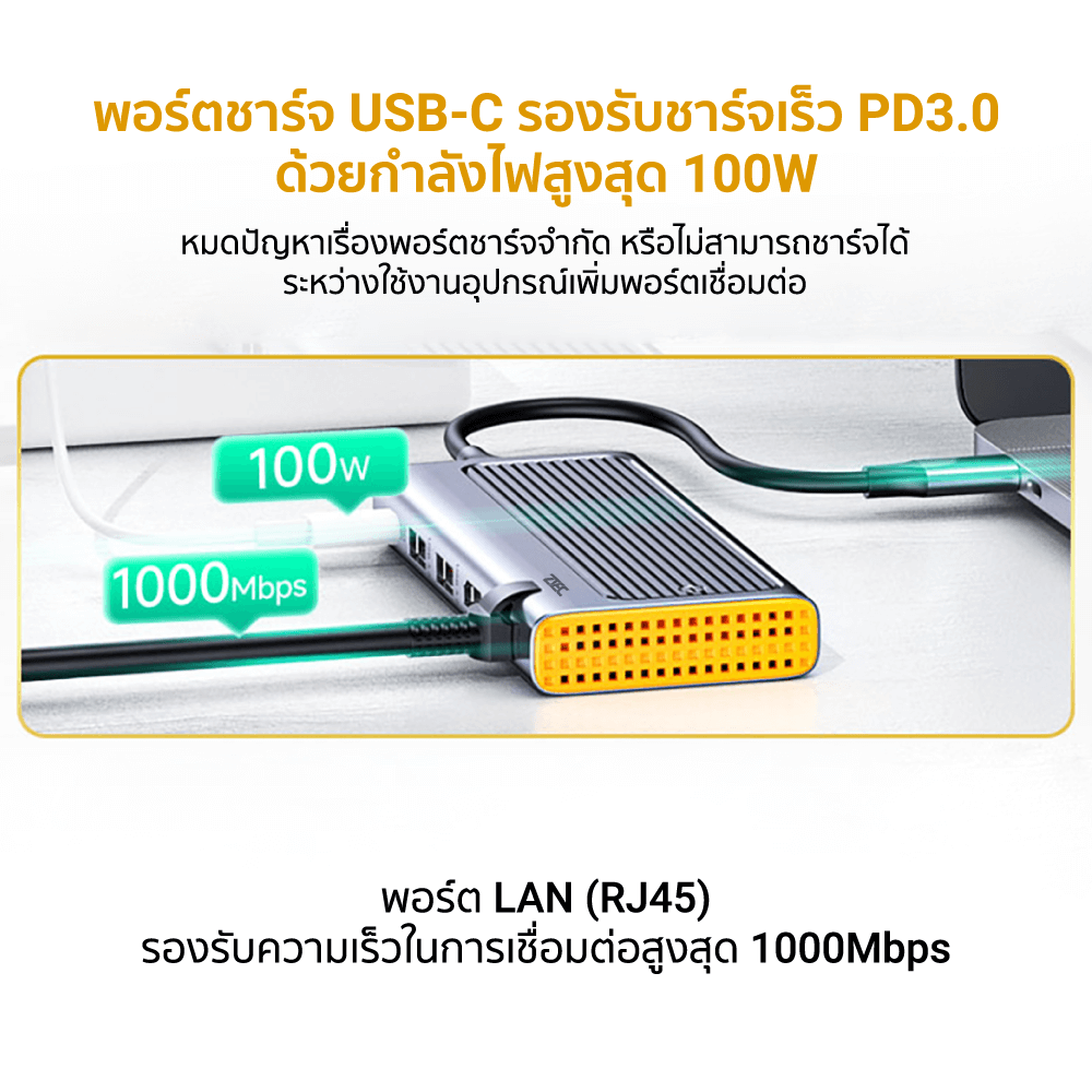 Portable M.2 (6in1) Docking Station ZTEC ZD621 พอร์ต LAN (ช่องการเชื่อมต่อ 6 ช่องในอุปกรณ์เดียว)_7